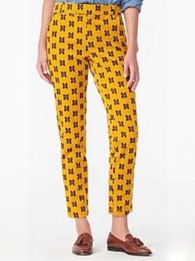 J.CREW Straight leg stretch corduroy pant rare coveted yellow butterfly print 2
